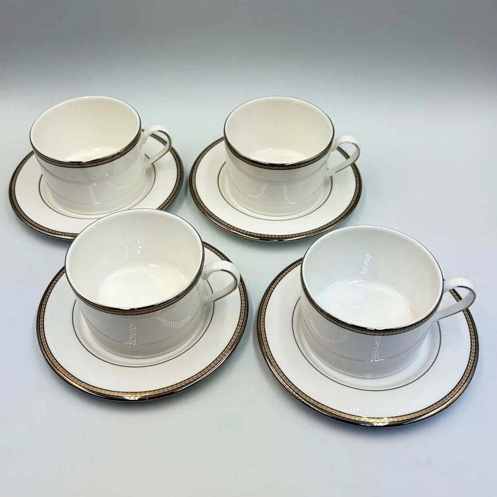 Kate Spade Lenox Sonora Knot Flat Cup and Saucer Set of 4 USA Discontinued
